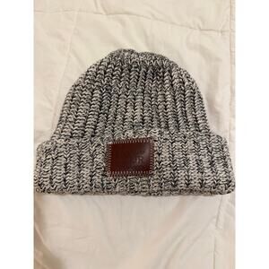 Love Your Melon Speckled Knit Beanie – Gray/Brown, Leather Patch